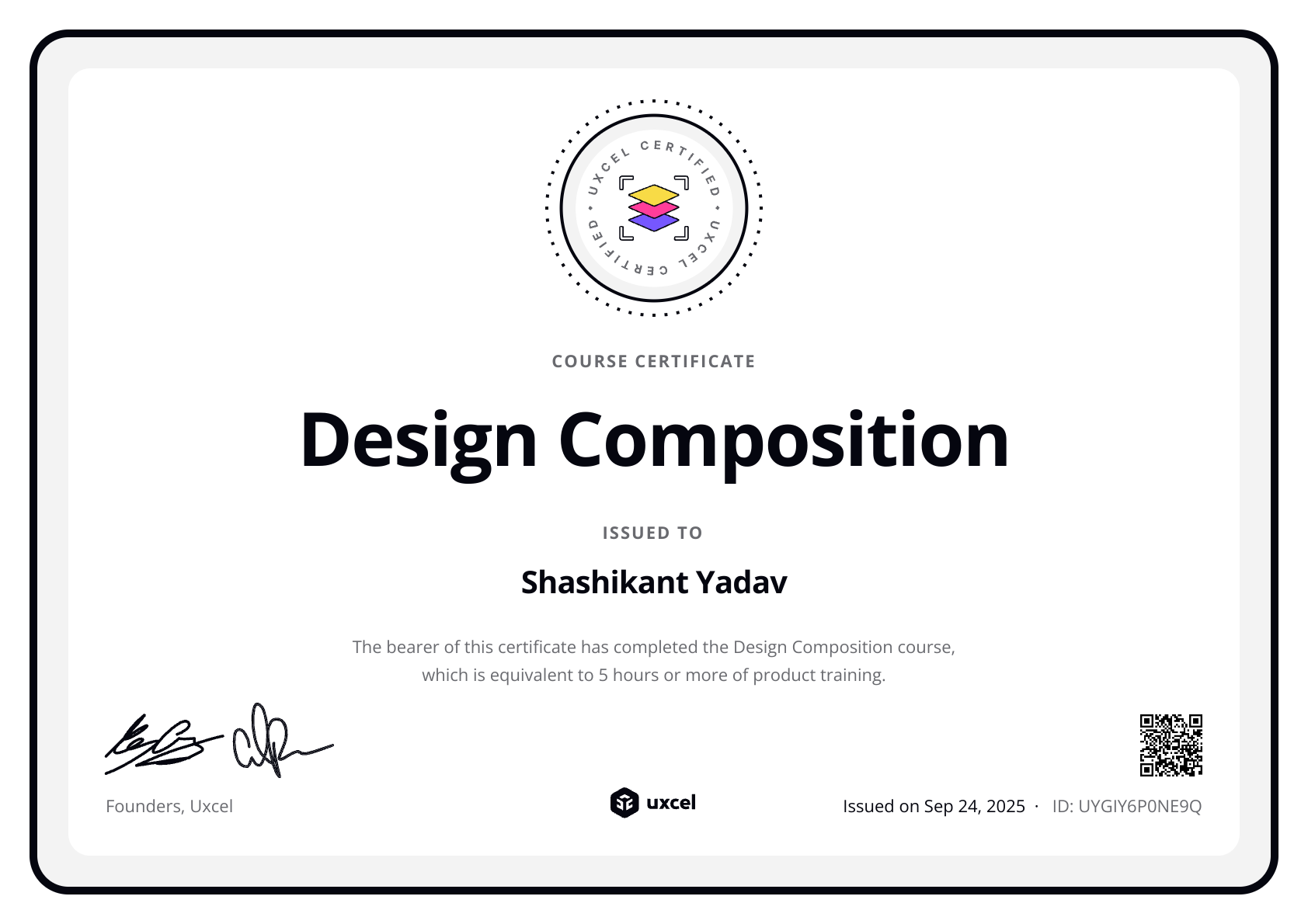 Shashikant Yadav's certificate